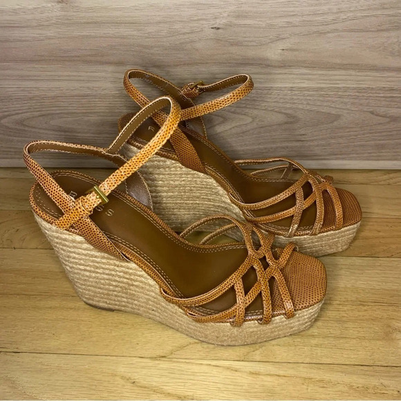 Reiss Elle Leather Raffia Platform Wedge Heels - Size 39 - Picture 1 of 10